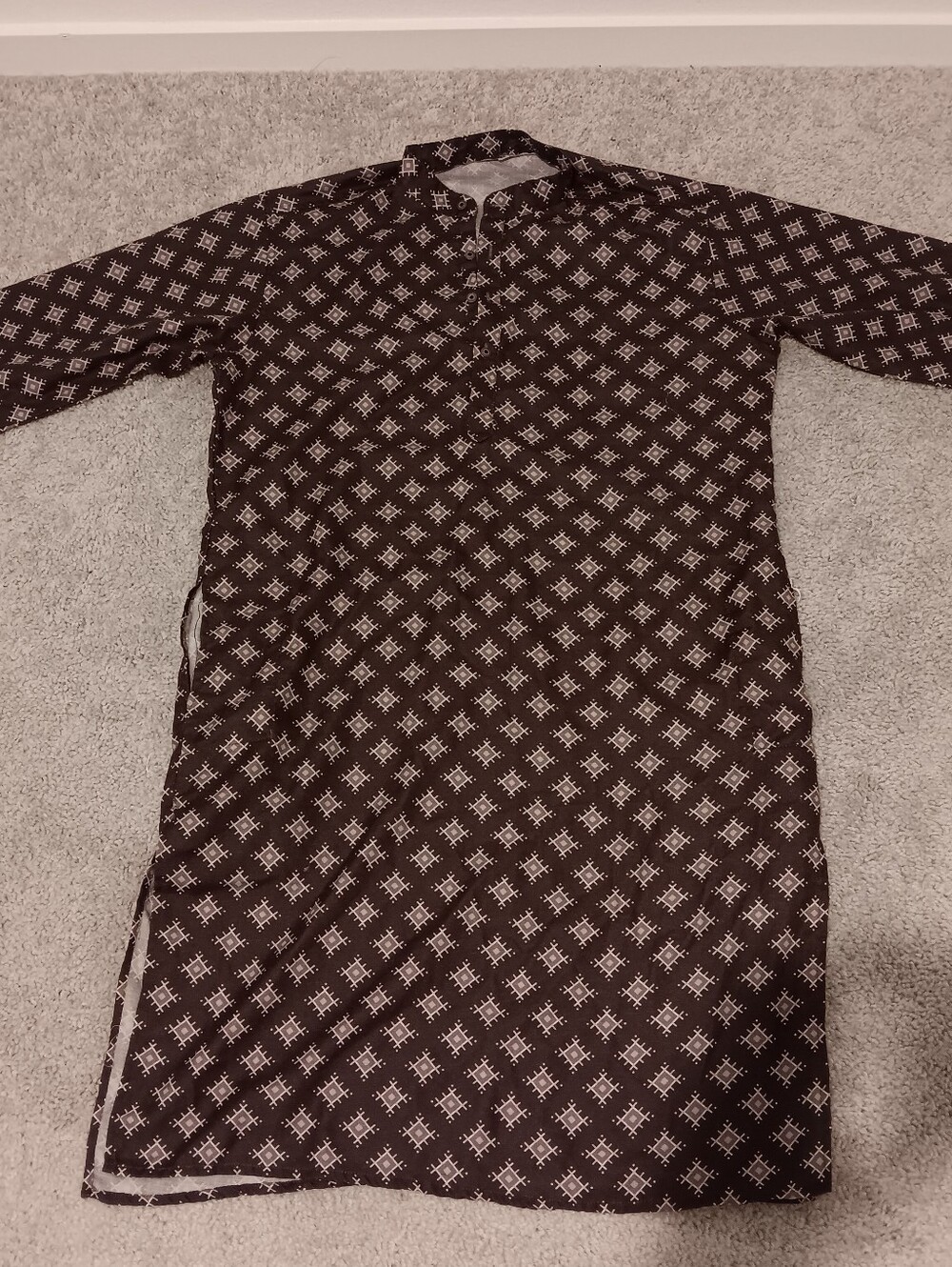 Patterned Long Tunic with Geometric Print - Black and White